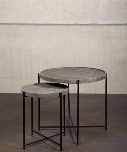 set 2 tables d'appoint bois grisé