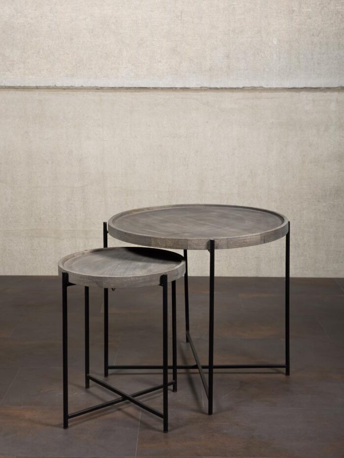 set 2 tables d'appoint bois grisé