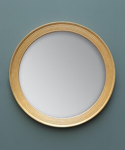 Grand miroir rond contour ligné doré