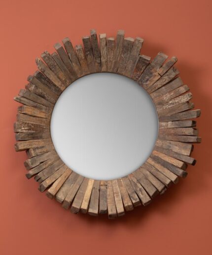 Natura ronde spiegel van ruw hout