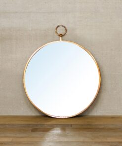 Miroir rond gousset patine cuivre