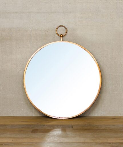Espelho redondo de reforço com pátina de cobre