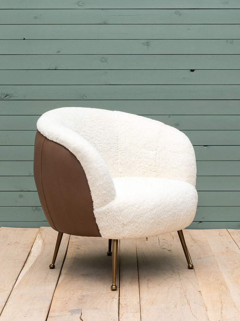 Fauteuil mouton blanc et cuir Sikkim Chehoma | Jaimeladeco